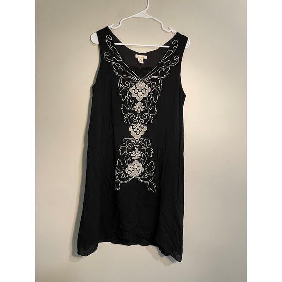 Sundance Black and‎ White Floral Embroidered Knee Length Sleevless Dress Size 10 - Picture 1 of 10